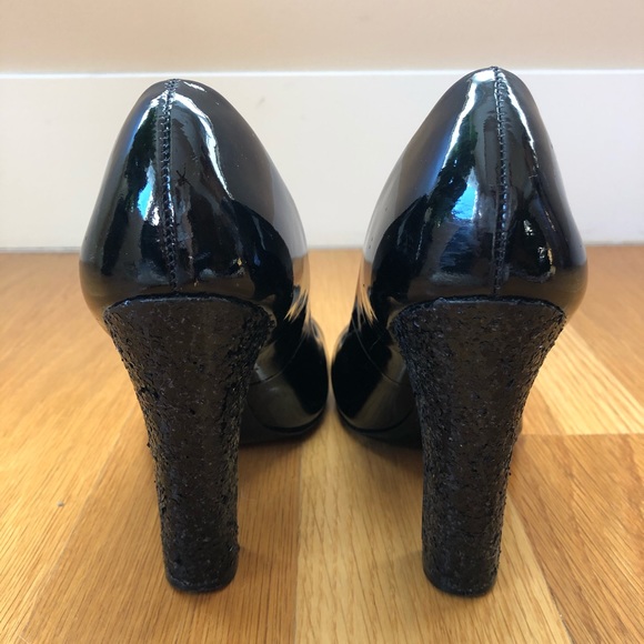 $348~TORY BURCH~Black Patent Leather COLIN Glitter Heel Round Toe Pumps~7/7.5 - Picture 13 of 15